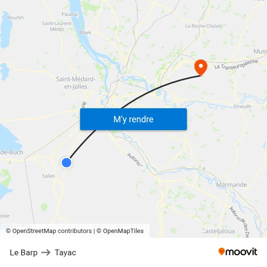 Le Barp to Tayac map
