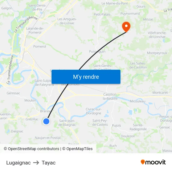Lugaignac to Tayac map