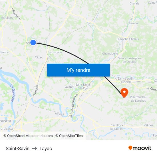 Saint-Savin to Tayac map