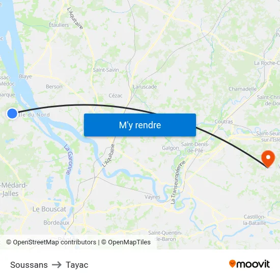 Soussans to Tayac map