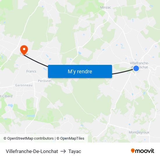 Villefranche-De-Lonchat to Tayac map