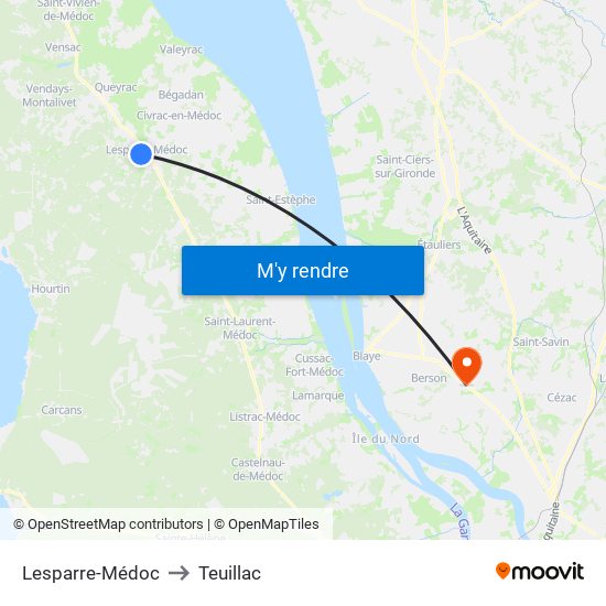 Lesparre-Médoc to Teuillac map