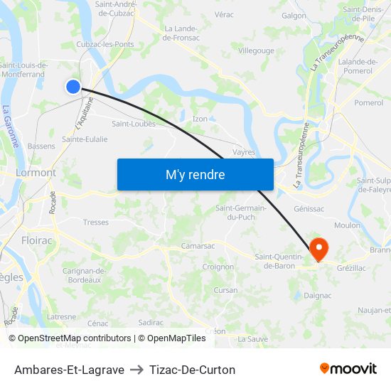 Ambares-Et-Lagrave to Tizac-De-Curton map