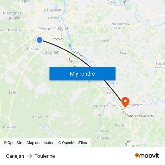 Canejan to Toulenne map