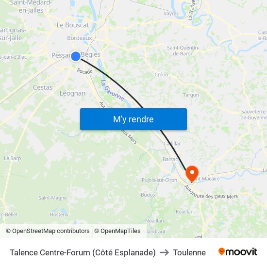 Talence Centre-Forum (Côté Esplanade) to Toulenne map