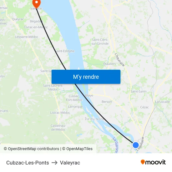 Cubzac-Les-Ponts to Valeyrac map