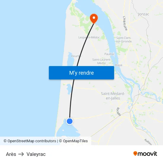 Arès to Valeyrac map
