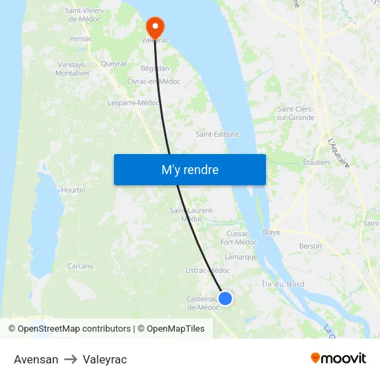 Avensan to Valeyrac map