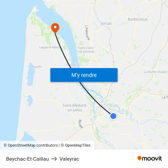 Beychac-Et-Caillau to Valeyrac map