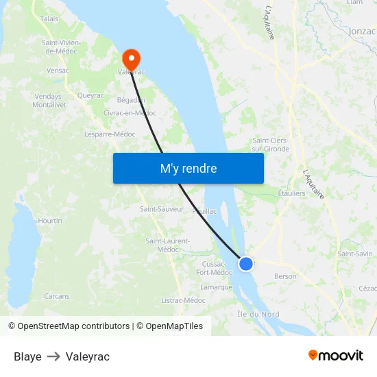 Blaye to Valeyrac map