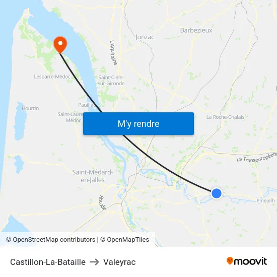 Castillon-La-Bataille to Valeyrac map