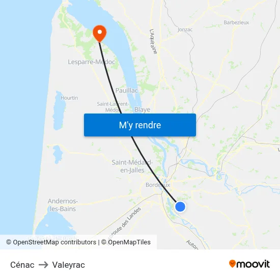 Cénac to Valeyrac map