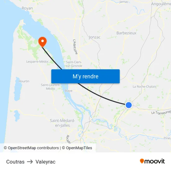 Coutras to Valeyrac map