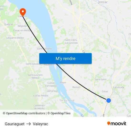 Gauriaguet to Valeyrac map