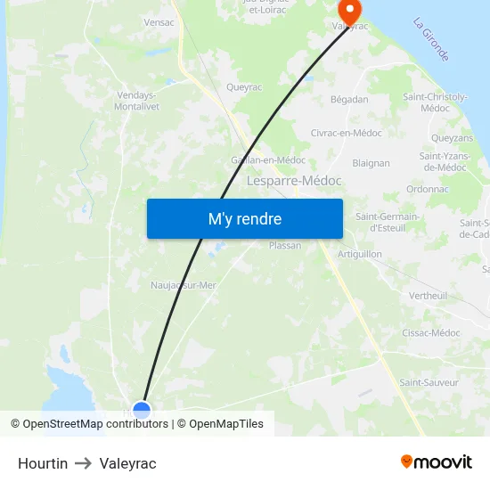 Hourtin to Valeyrac map