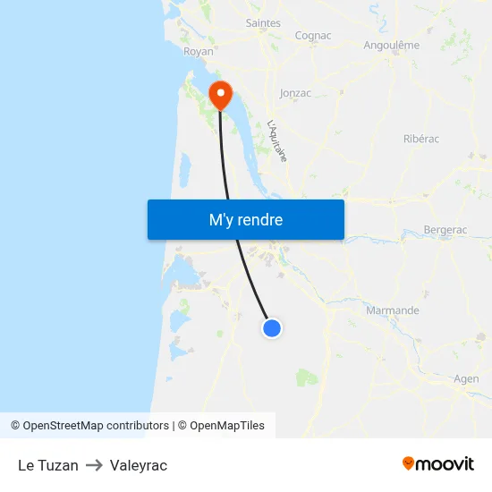 Le Tuzan to Valeyrac map