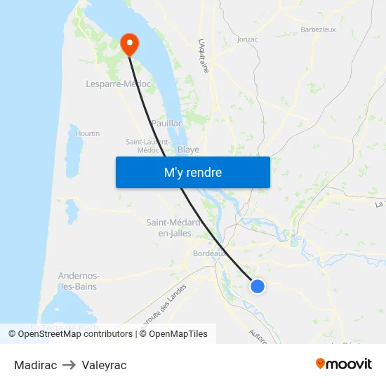 Madirac to Valeyrac map