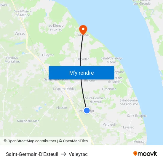 Saint-Germain-D'Esteuil to Valeyrac map