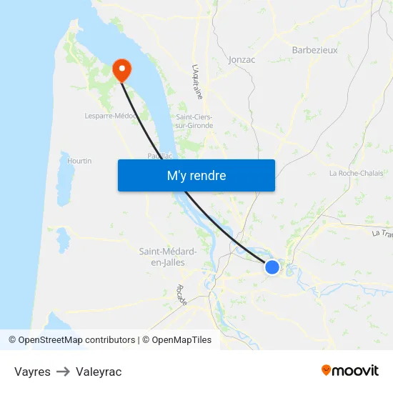 Vayres to Valeyrac map