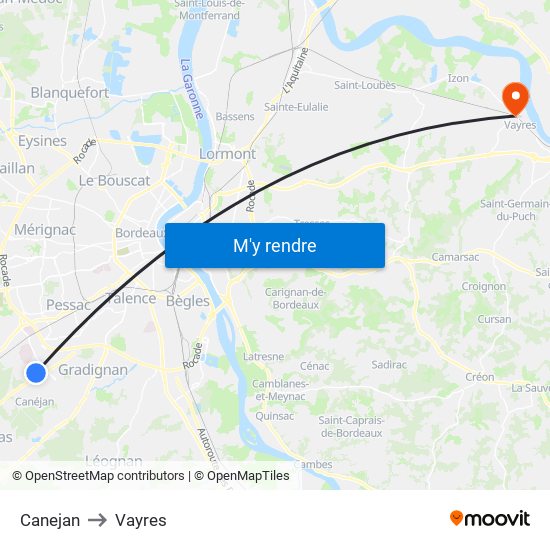 Canejan to Vayres map