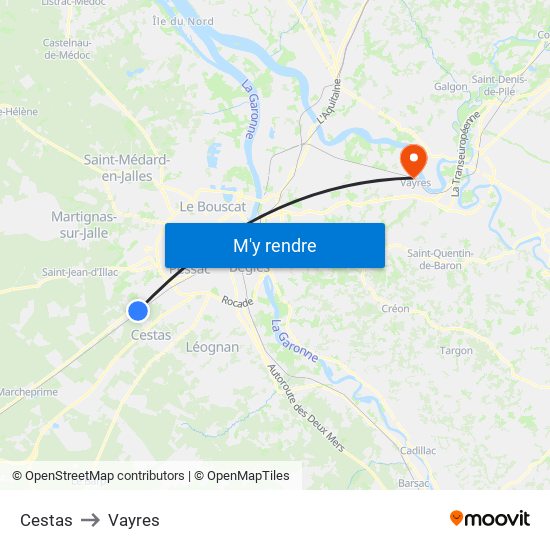 Cestas to Vayres map