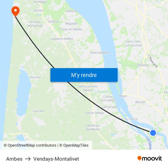 Ambes to Vendays-Montalivet map