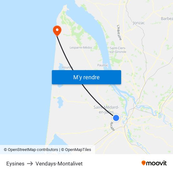 Eysines to Vendays-Montalivet map