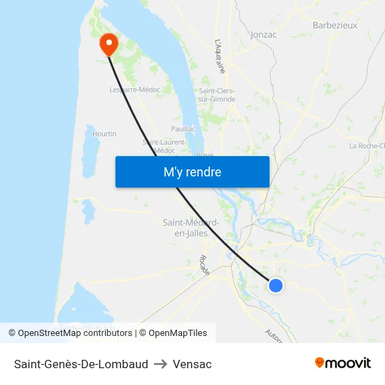 Saint-Genès-De-Lombaud to Vensac map