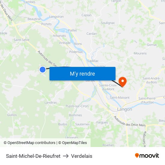 Saint-Michel-De-Rieufret to Verdelais map