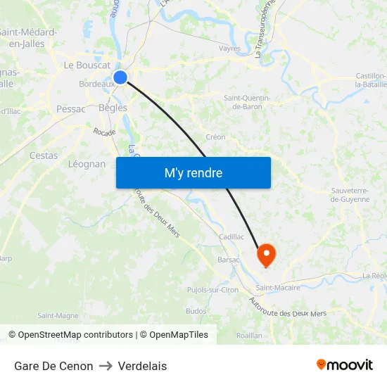 Gare De Cenon to Verdelais map