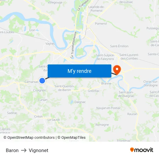 Baron to Vignonet map