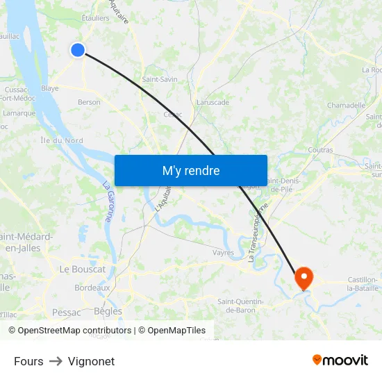 Fours to Vignonet map