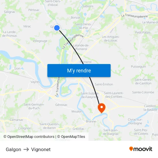 Galgon to Vignonet map