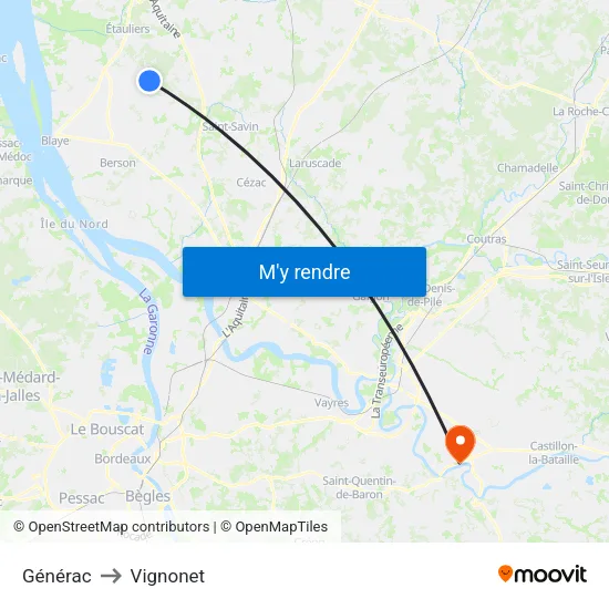 Générac to Vignonet map
