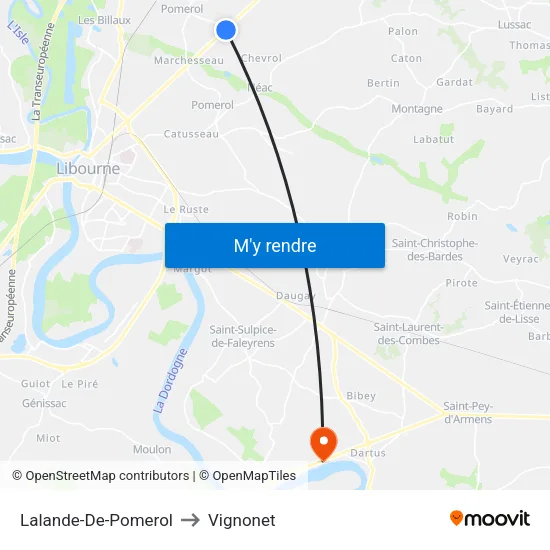 Lalande-De-Pomerol to Vignonet map