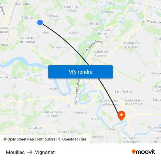Mouillac to Vignonet map