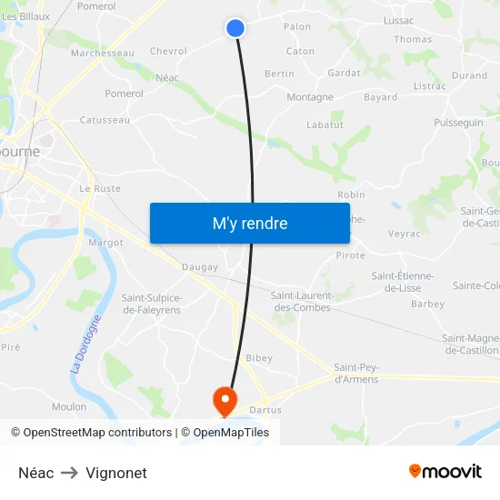 Néac to Vignonet map