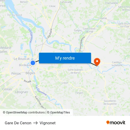 Gare De Cenon to Vignonet map