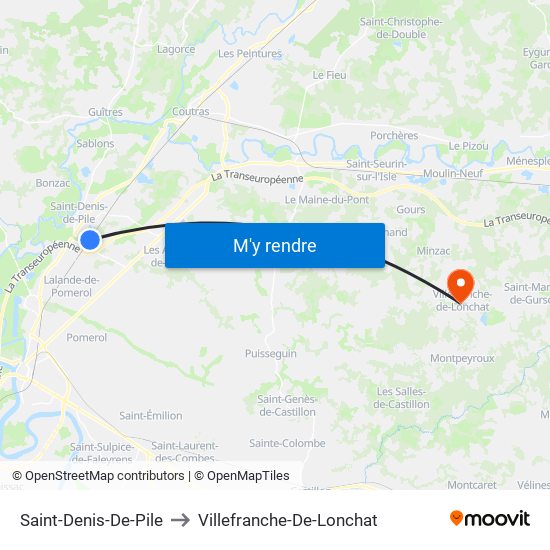 Saint-Denis-De-Pile to Villefranche-De-Lonchat map