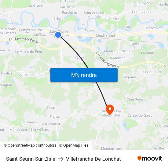 Saint-Seurin-Sur-L'Isle to Villefranche-De-Lonchat map