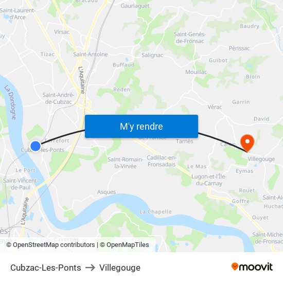 Cubzac-Les-Ponts to Villegouge map