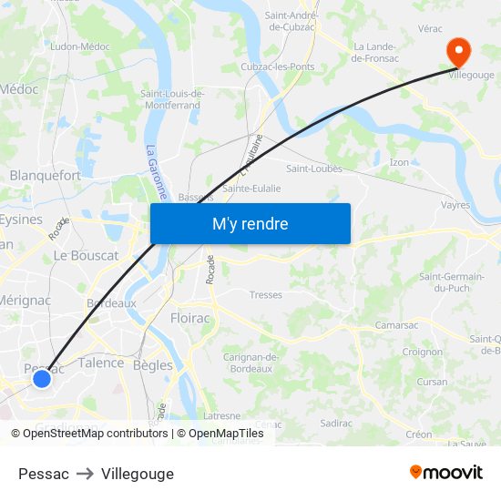 Pessac to Villegouge map