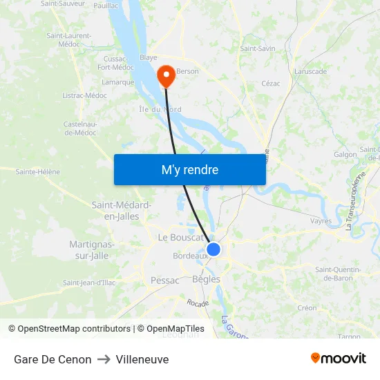 Gare De Cenon to Villeneuve map