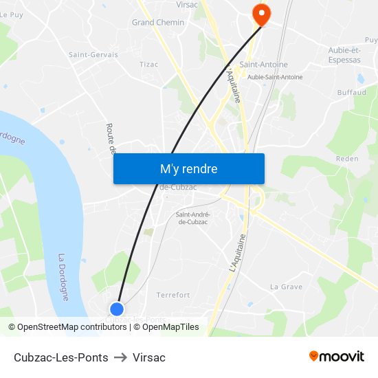 Cubzac-Les-Ponts to Virsac map