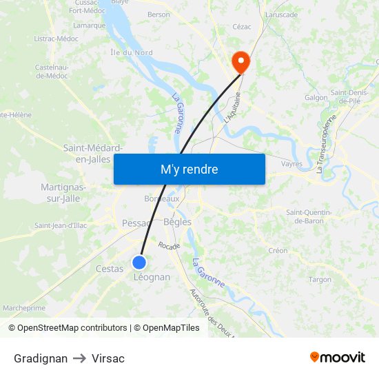 Gradignan to Virsac map