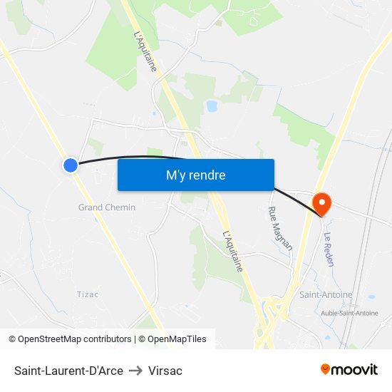 Saint-Laurent-D'Arce to Virsac map
