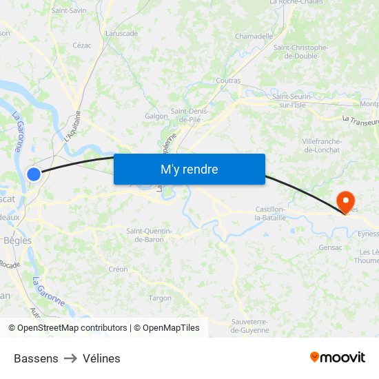 Bassens to Vélines map
