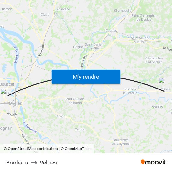 Bordeaux to Vélines map