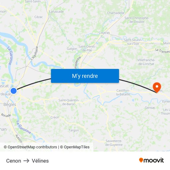 Cenon to Vélines map