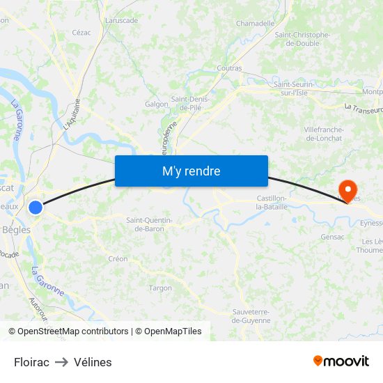 Floirac to Vélines map